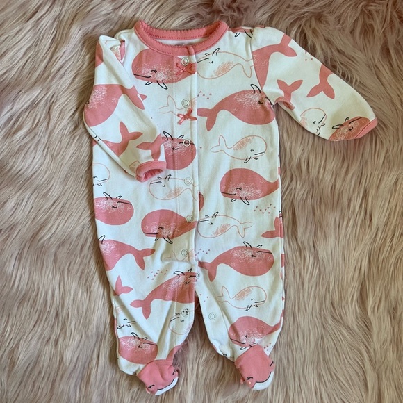 Carter's Other - Carter’s Baby Girl Pink & White Little Whale Sleeper SZ 0-3m🎀🐳